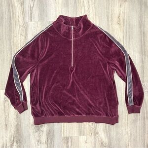 Fabletics Burgundy Velour Jacket Quarter Zip Athletic Sweatshirt Size 2XL XXL